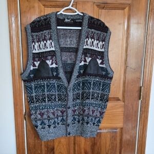 Vintage Grandpa Vest Knit With Leather Detailing Sz Xl Euc